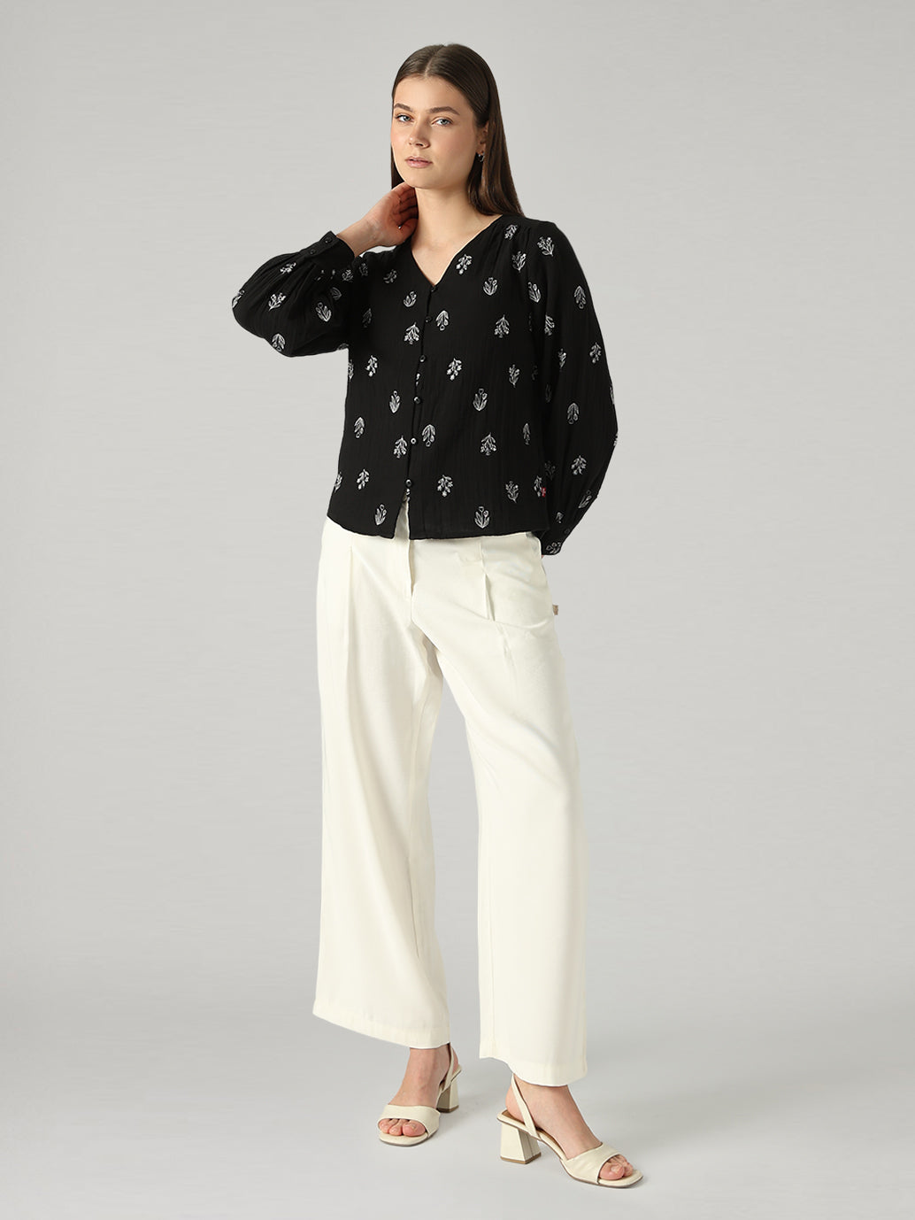 Women's Embroidered Relaxed Fit Top - Full View