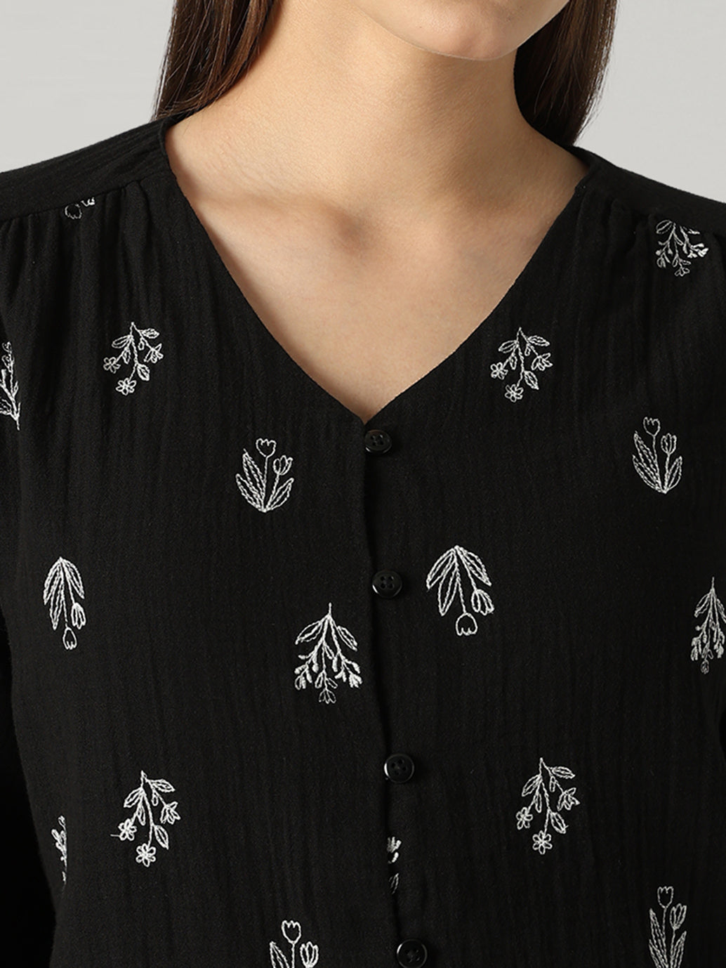 Women's Embroidered Relaxed Fit Top - Detail View