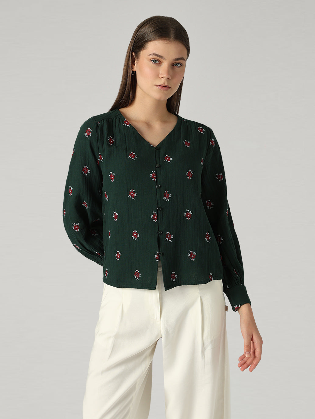 Women's Embroidered Relaxed Fit Top - Front View