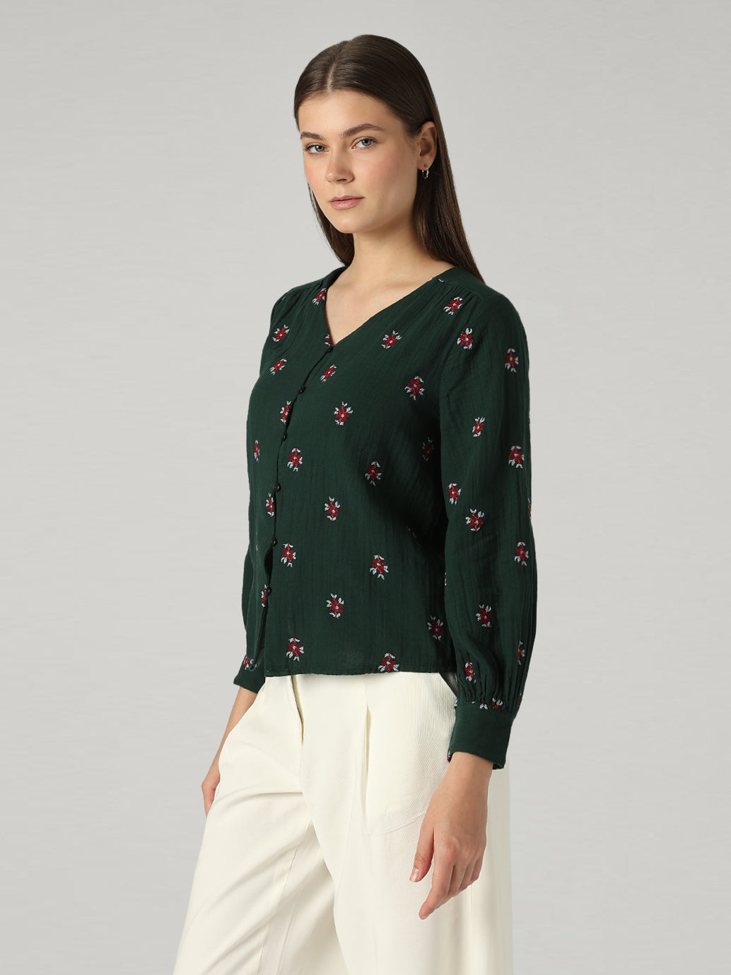 Women's Embroidered Relaxed Fit Top - Side View