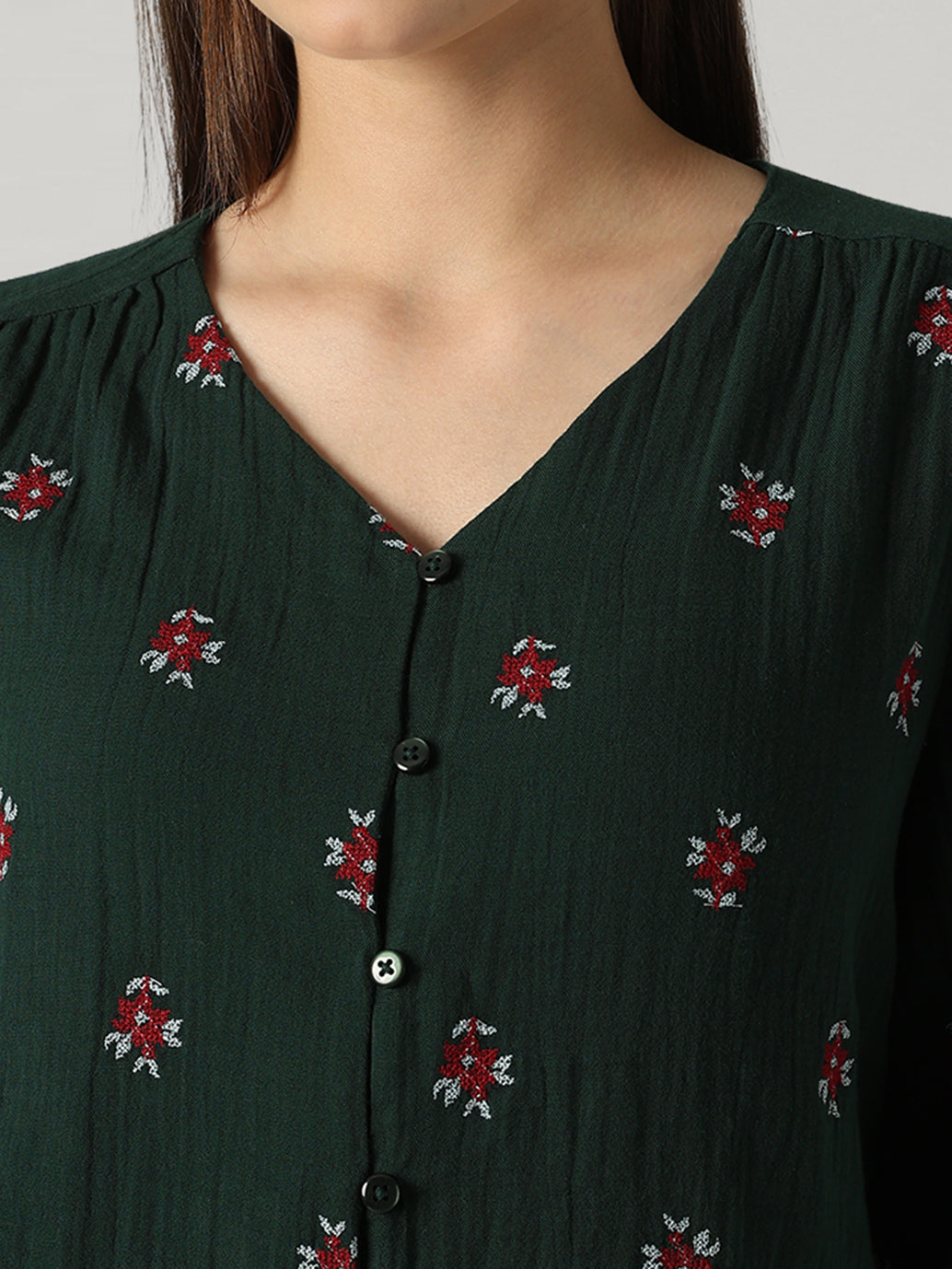 Women's Embroidered Relaxed Fit Top - Detail View