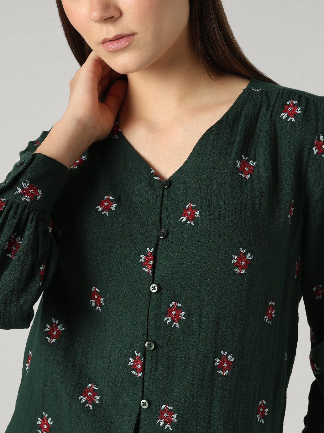 Women's Embroidered Relaxed Fit Top - Detail View