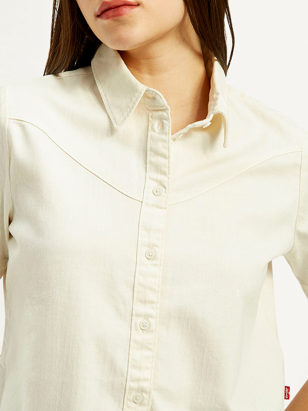 Women's Solid Spread Collar Shirt - Detail View