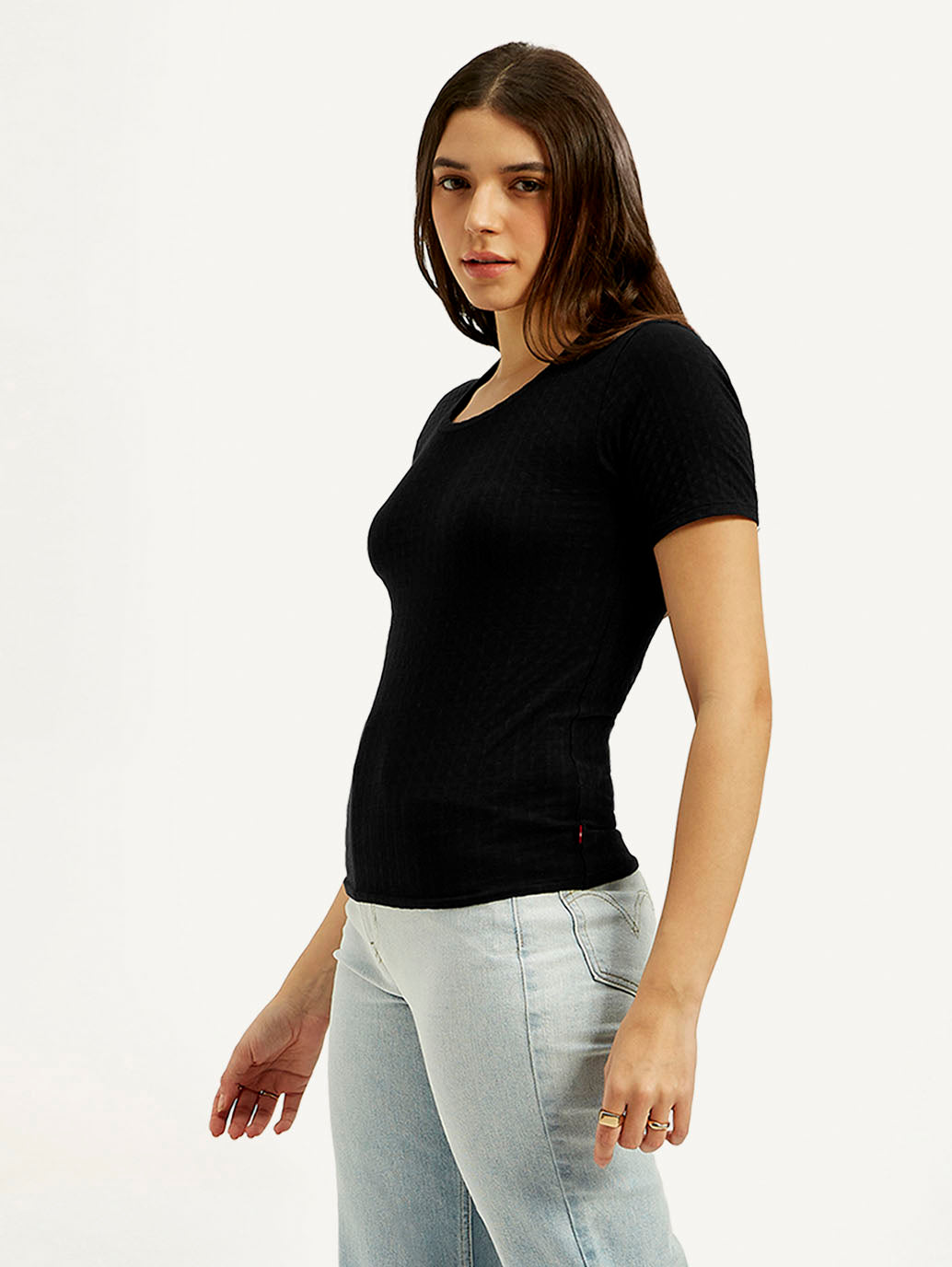 Women's Solid Slim Fit T-shirt - Side View