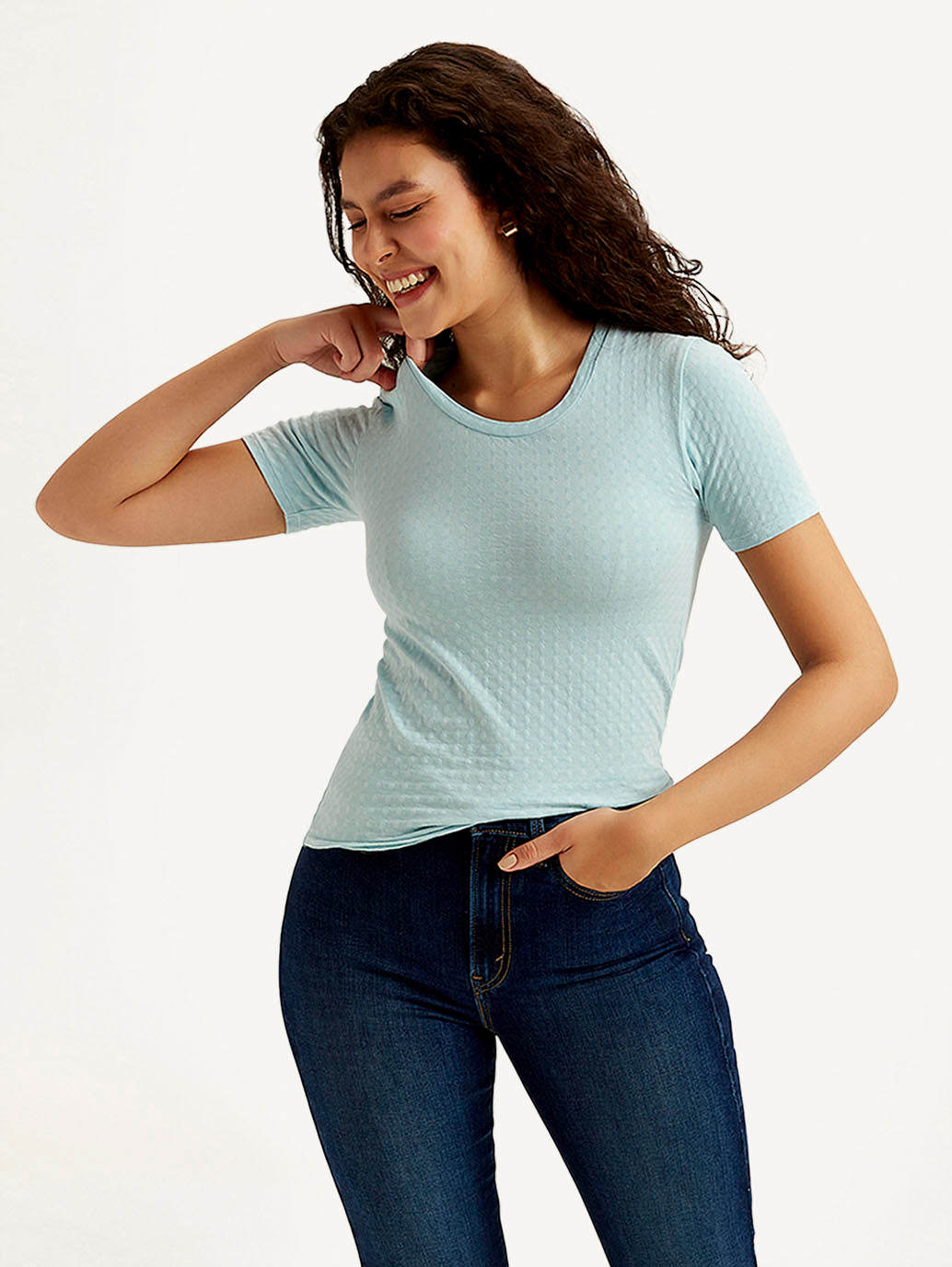 Women's Textured Slim Fit T-shirt - Styleshot View