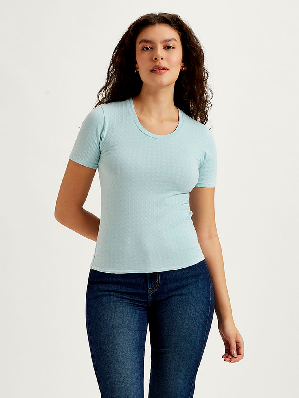 Women's Textured Slim Fit T-shirt - Front View