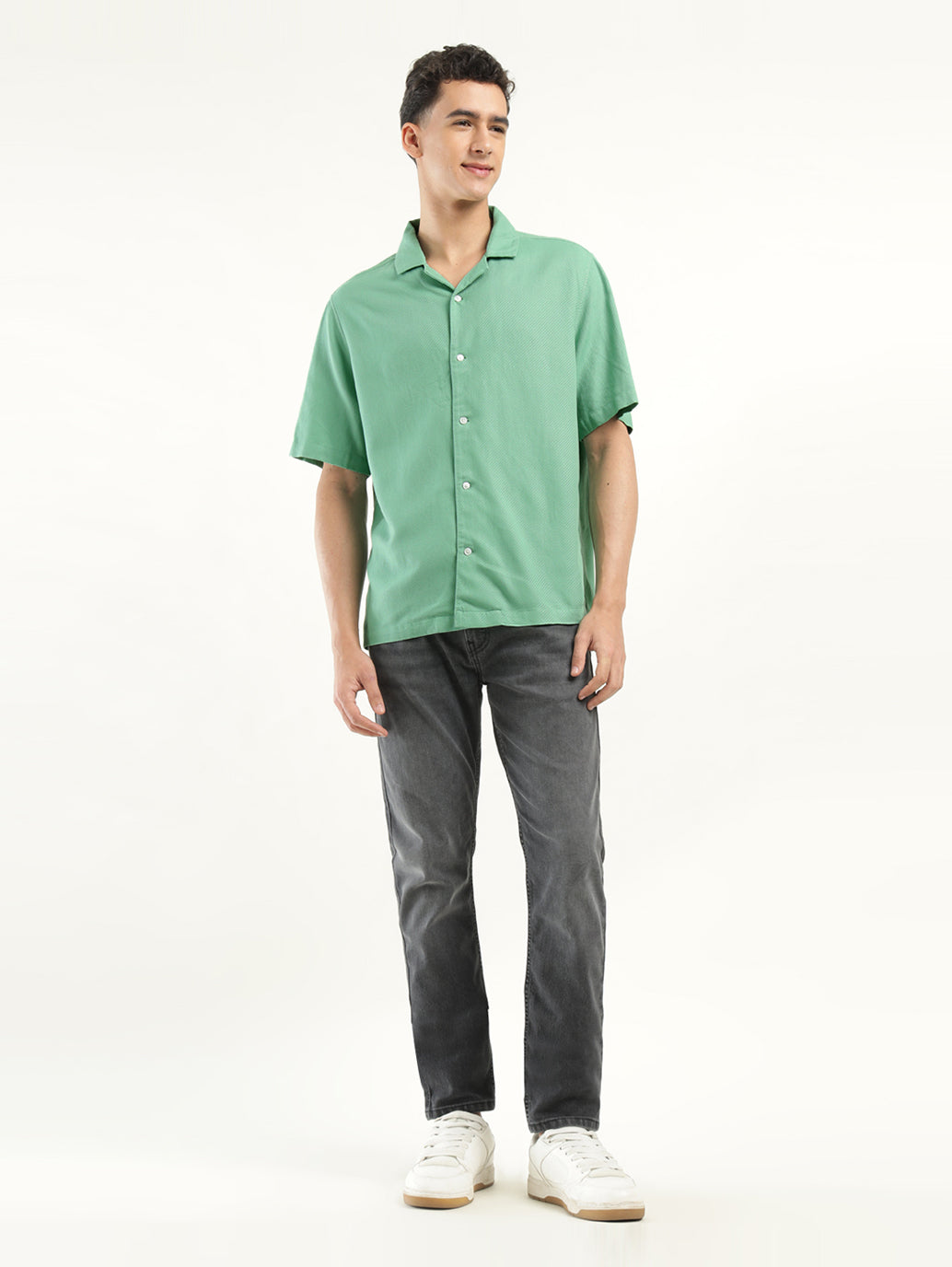 Men's Solid Camp Collar Shirt - ModelFront View