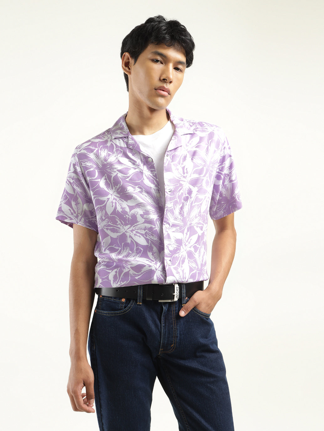 Men's Floral Print Camp Shirt