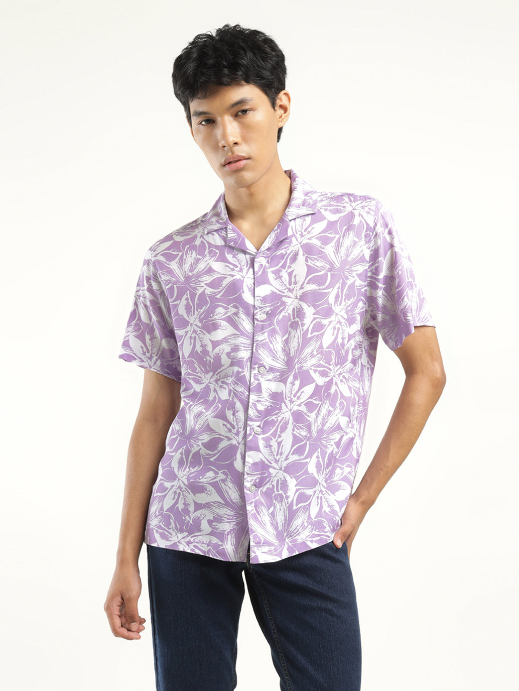 Men's Floral Print Camp Shirt