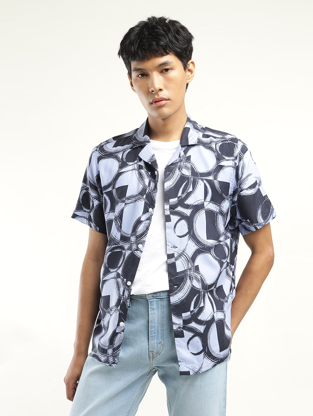 Men's Abstract Print Lapel Collar Shirt