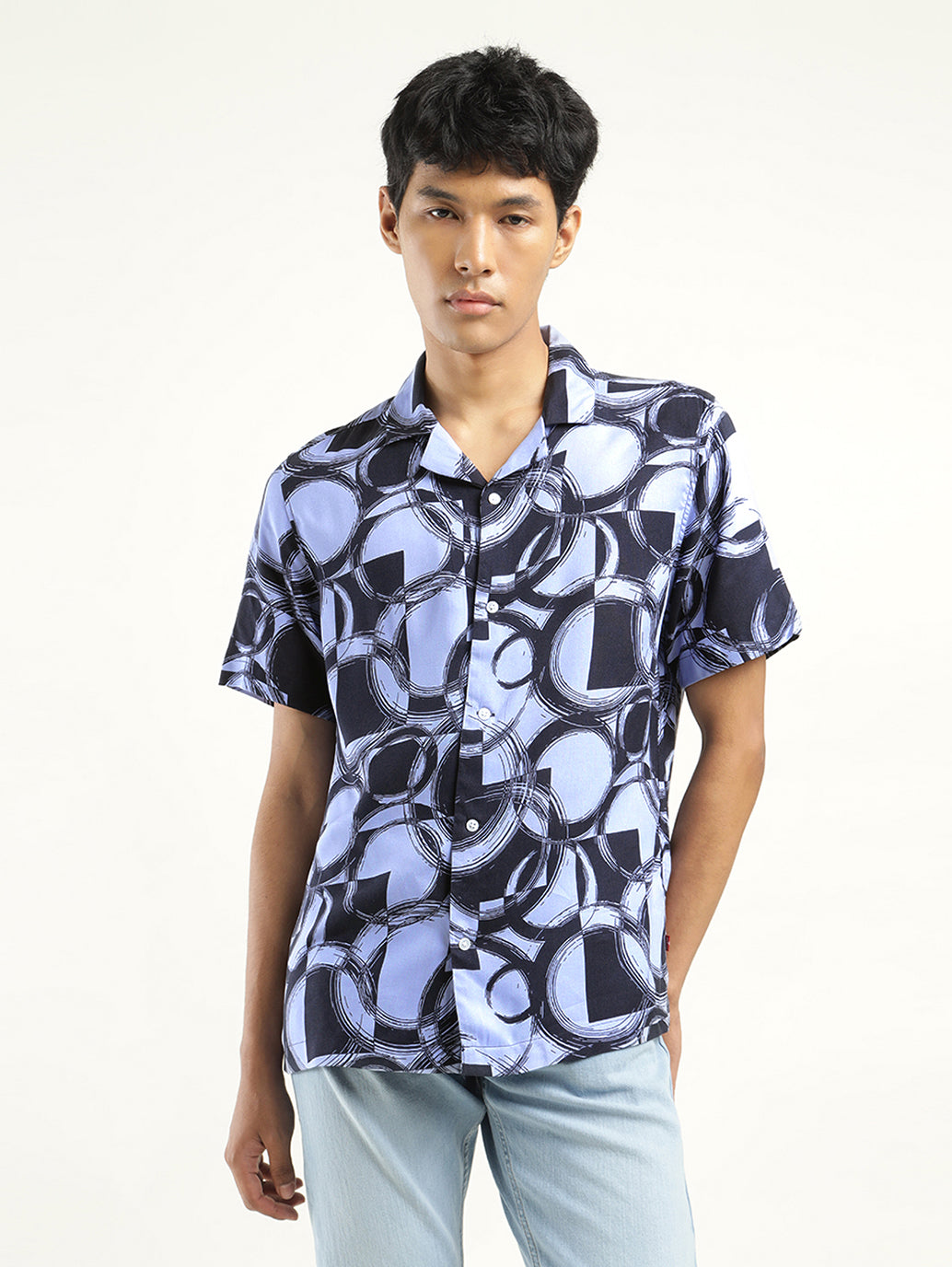 Men's Abstract Print Lapel Collar Shirt