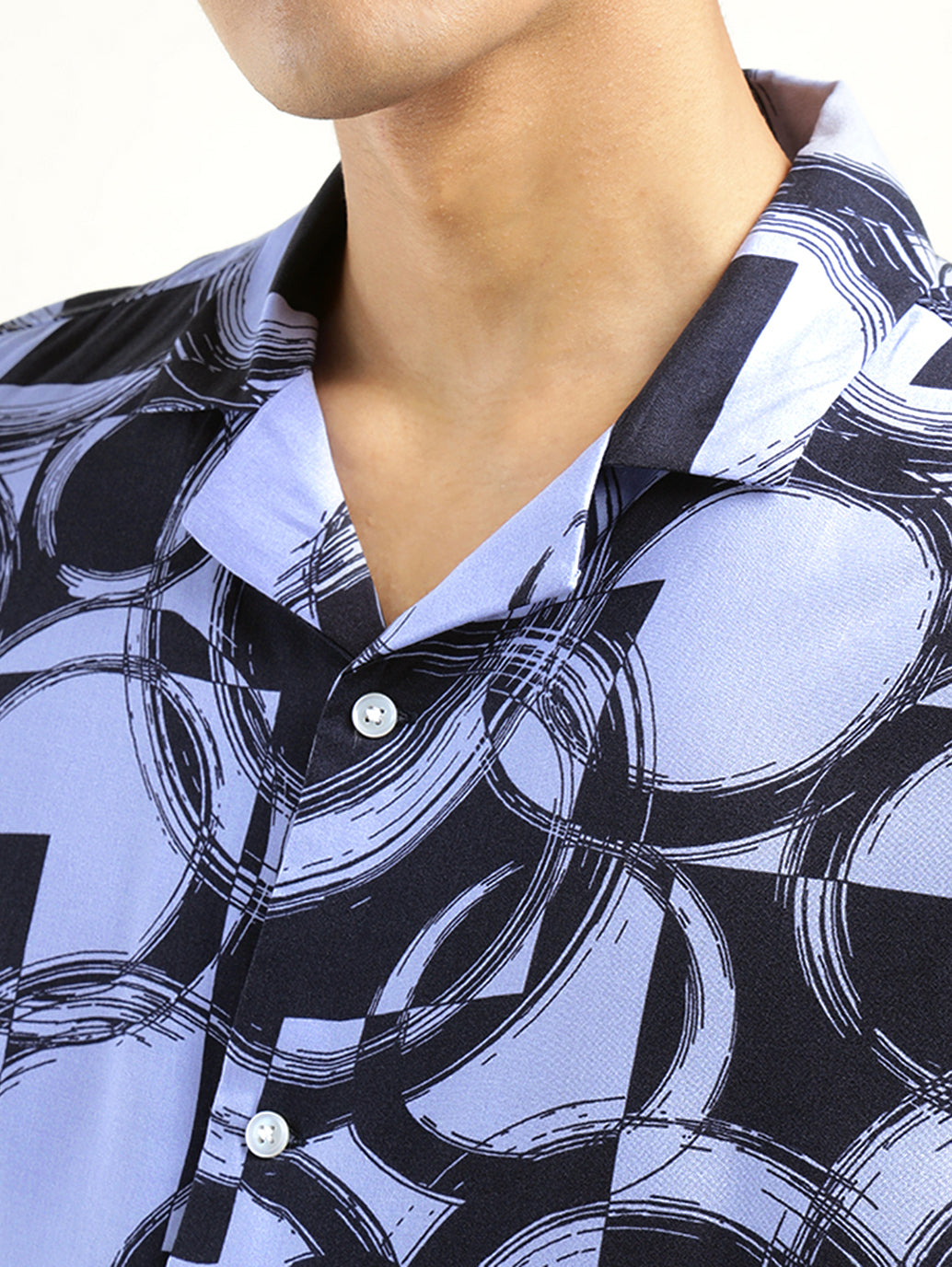 Men's Abstract Print Lapel Collar Shirt