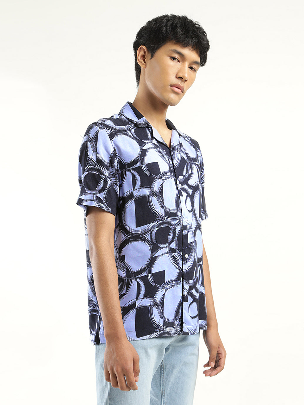 Men's Abstract Print Lapel Collar Shirt