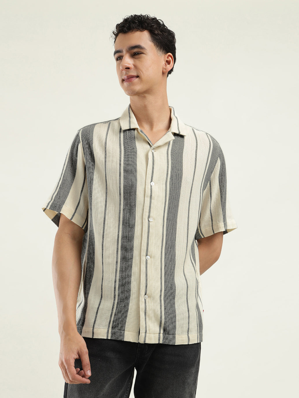 Men's Striped Spread Collar Shirt - Front View