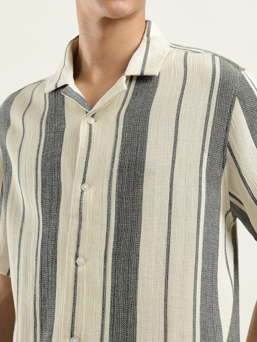 Men's Striped Spread Collar Shirt - Detail View