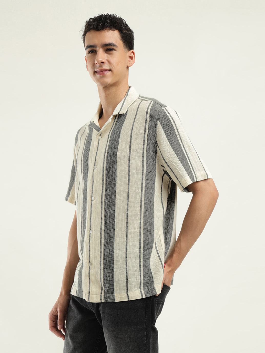 Men's Striped Spread Collar Shirt - Side View