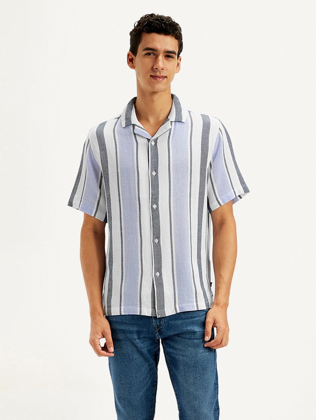 Men's Striped Spread Collar Shirt - Front View