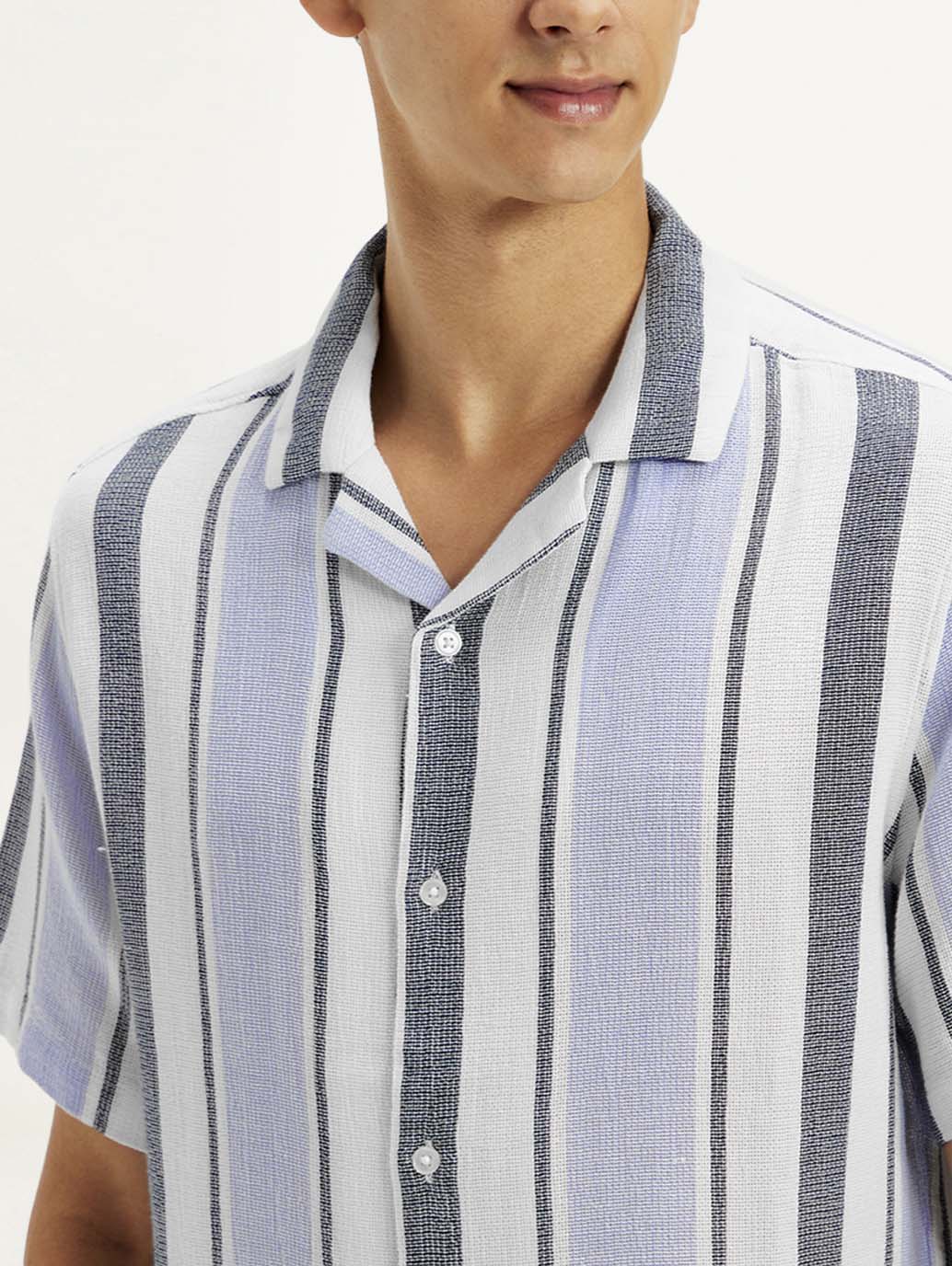 Men's Striped Spread Collar Shirt - Detail View