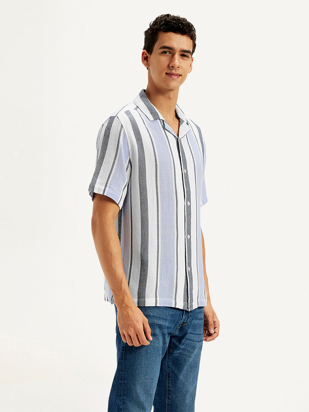 Men's Striped Spread Collar Shirt - Side View