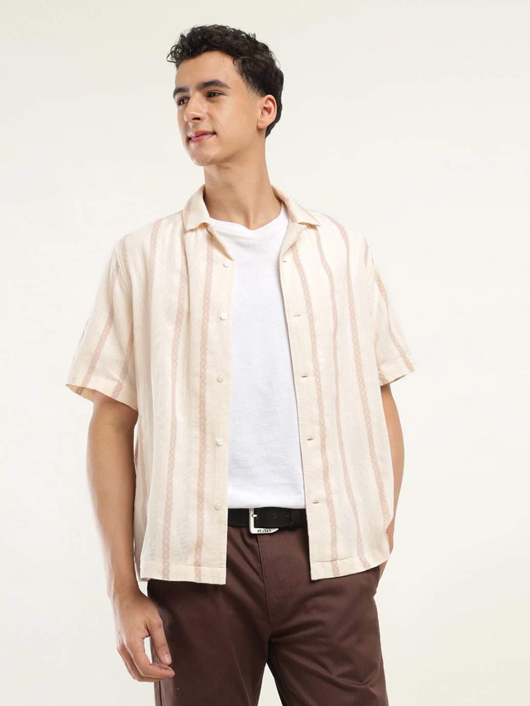 Men's Striped Spread Collar Shirt - Styleshot View
