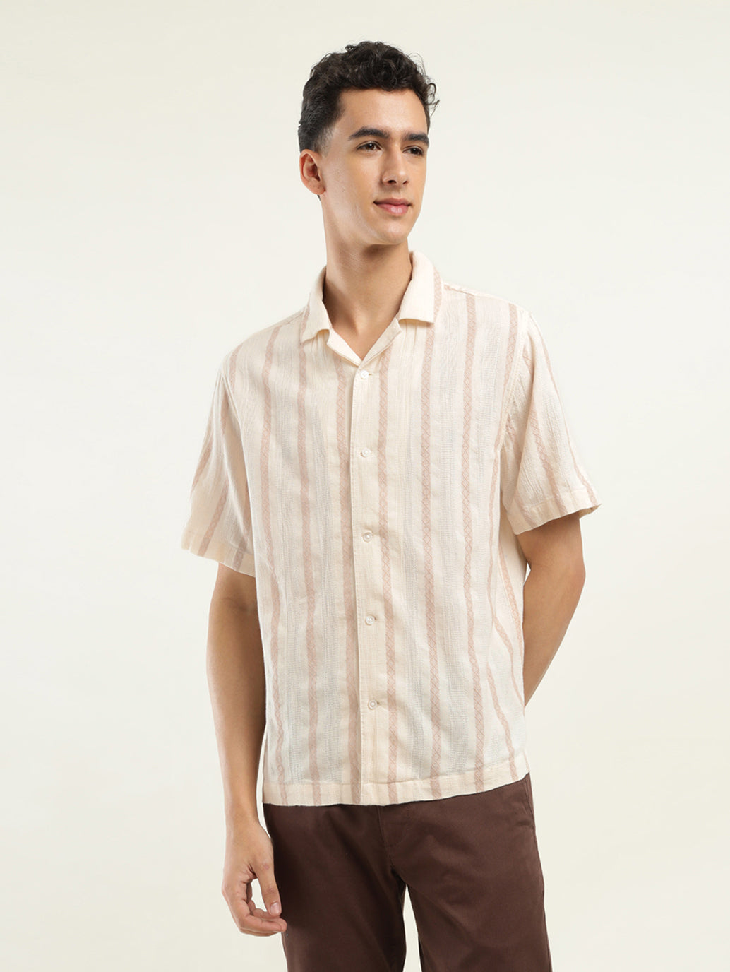 Men's Striped Spread Collar Shirt - Front View
