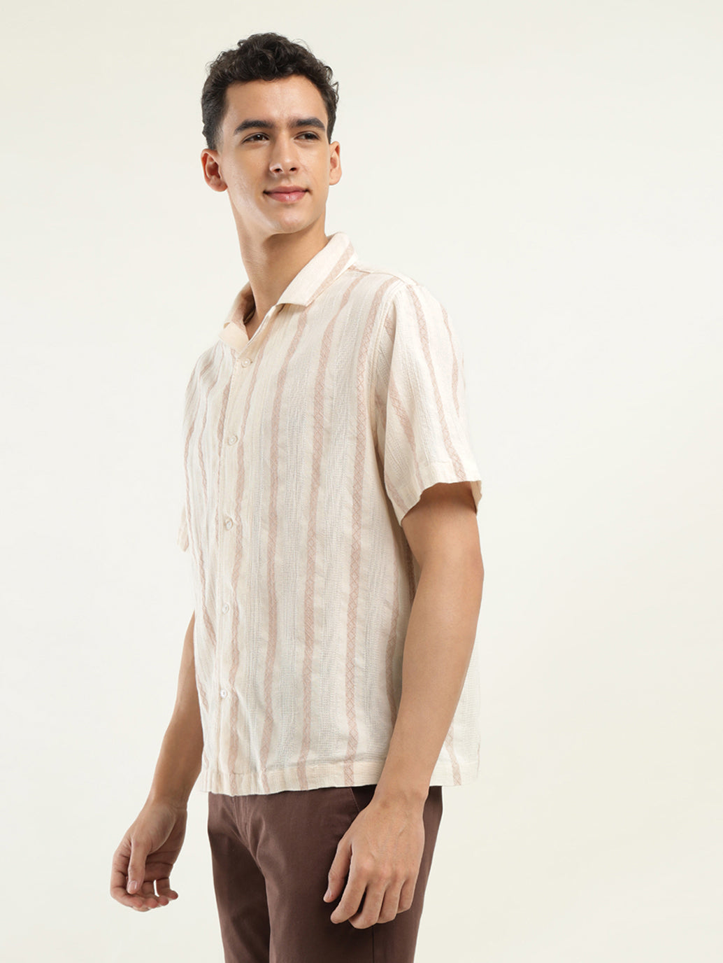 Men's Striped Spread Collar Shirt - Side View