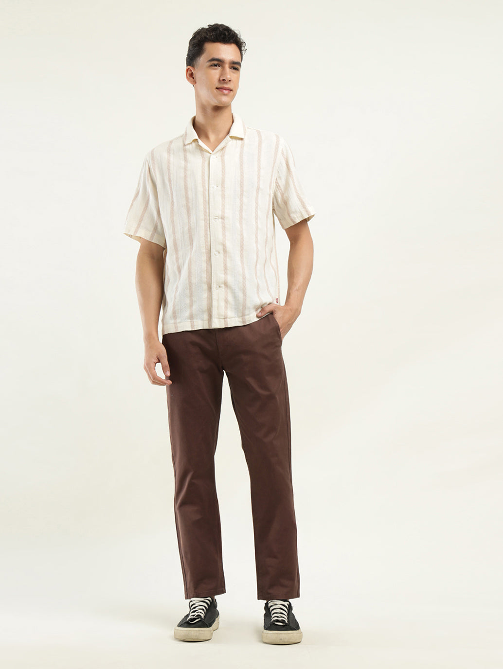 Men's Striped Spread Collar Shirt - ModelFront View