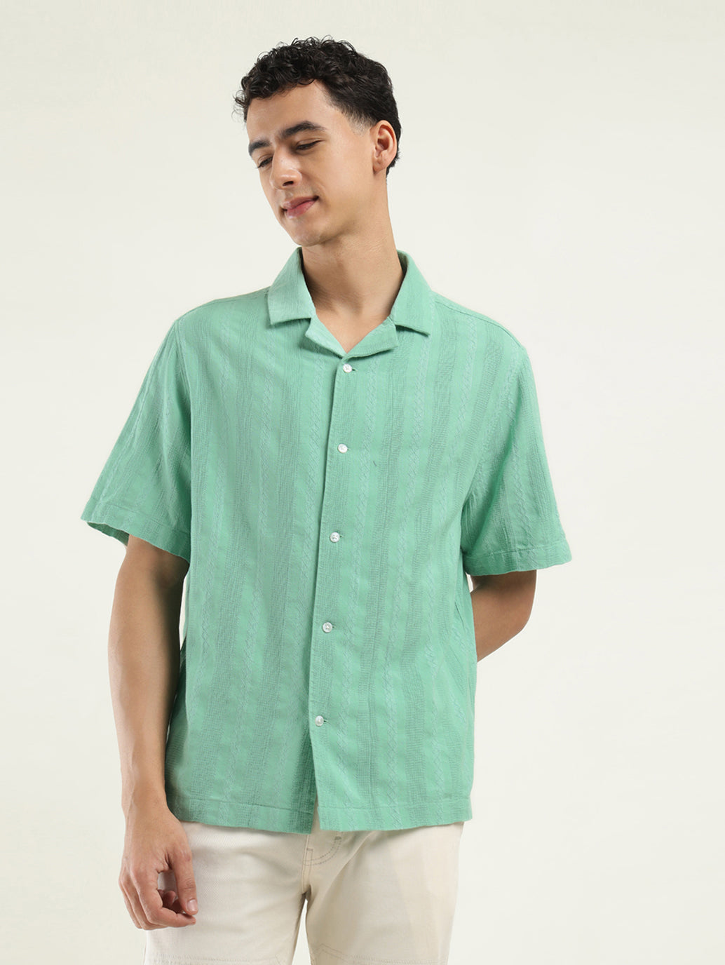 Men's Striped Spread Collar Shirt - Front View