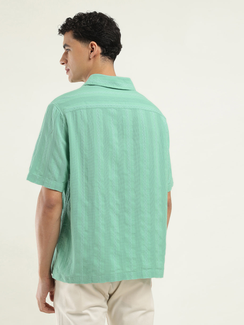 Men's Striped Spread Collar Shirt - Back View