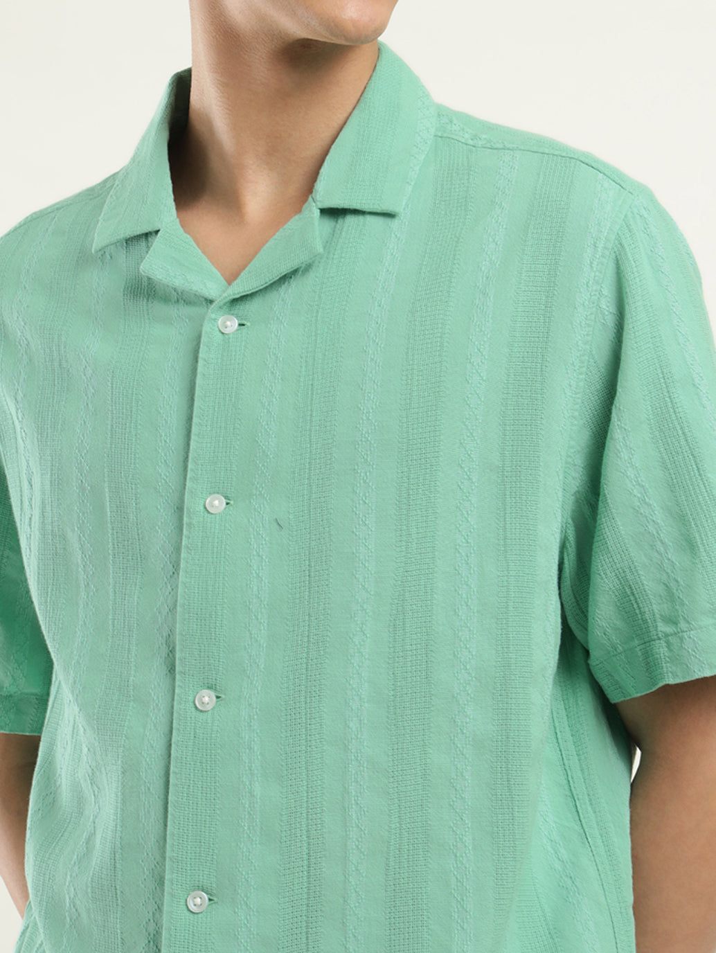 Men's Striped Spread Collar Shirt - Detail View
