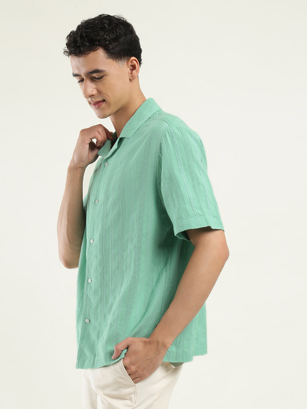 Men's Striped Spread Collar Shirt - Side View