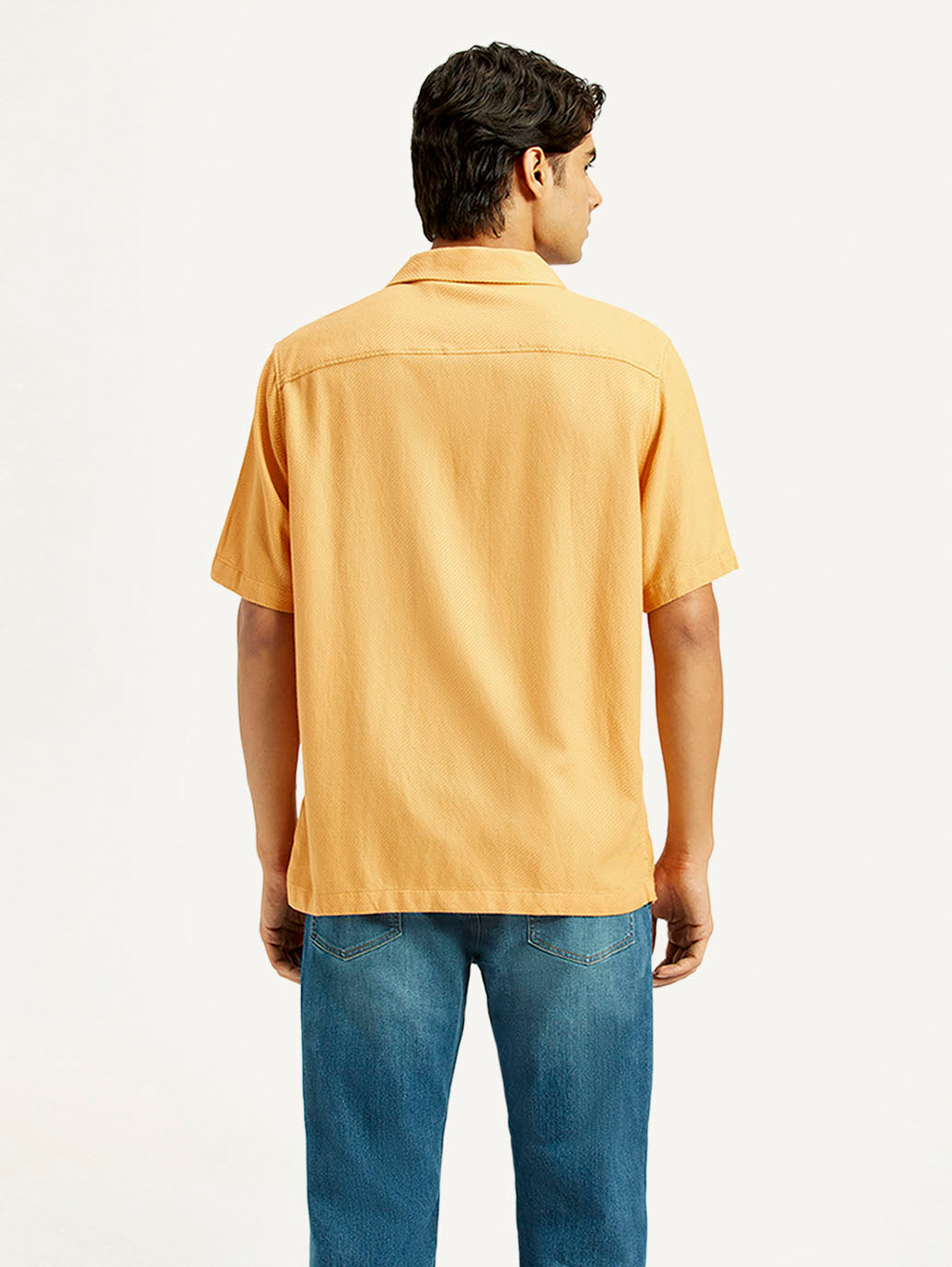 Men's Solid Mustard Camp Shirt - Back View