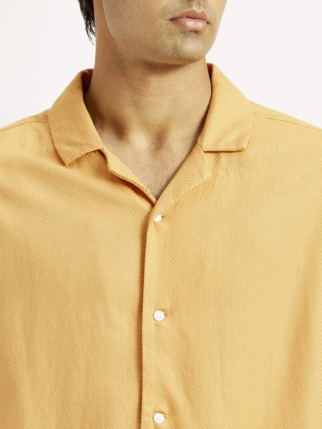 Men's Solid Mustard Camp Shirt - Detail View