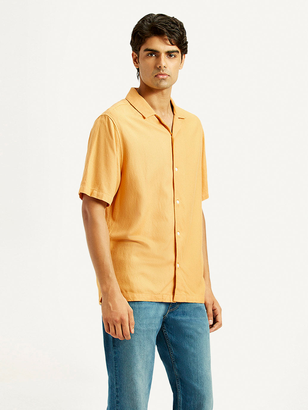 Men's Solid Mustard Camp Shirt - Side View