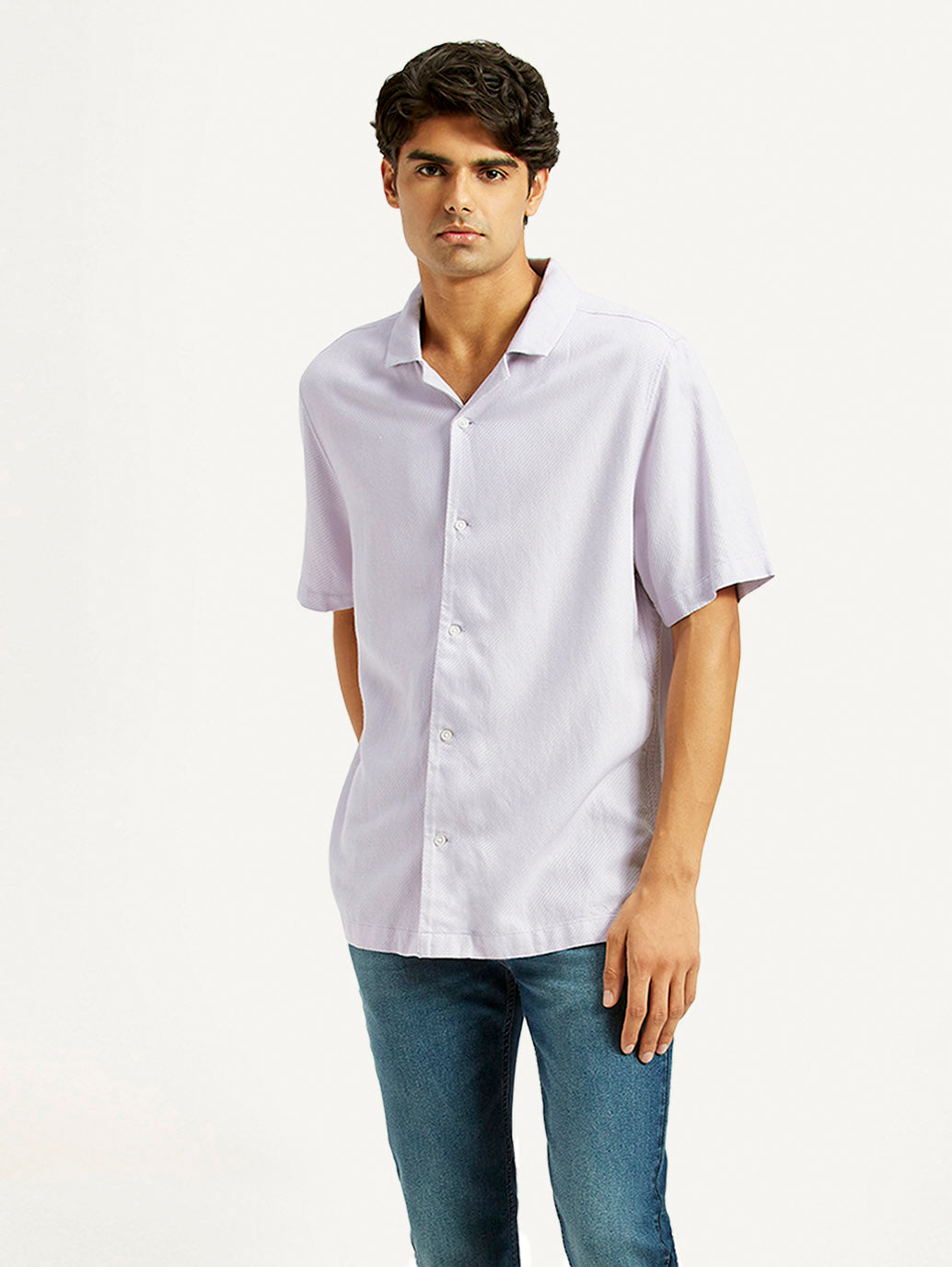 Men's Solid Lilac Camp Shirt - Styleshot View