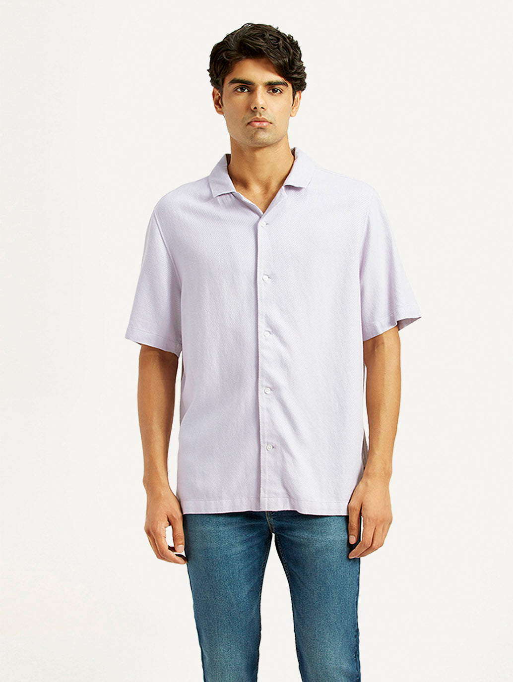 Men's Solid Lilac Camp Shirt - Front View