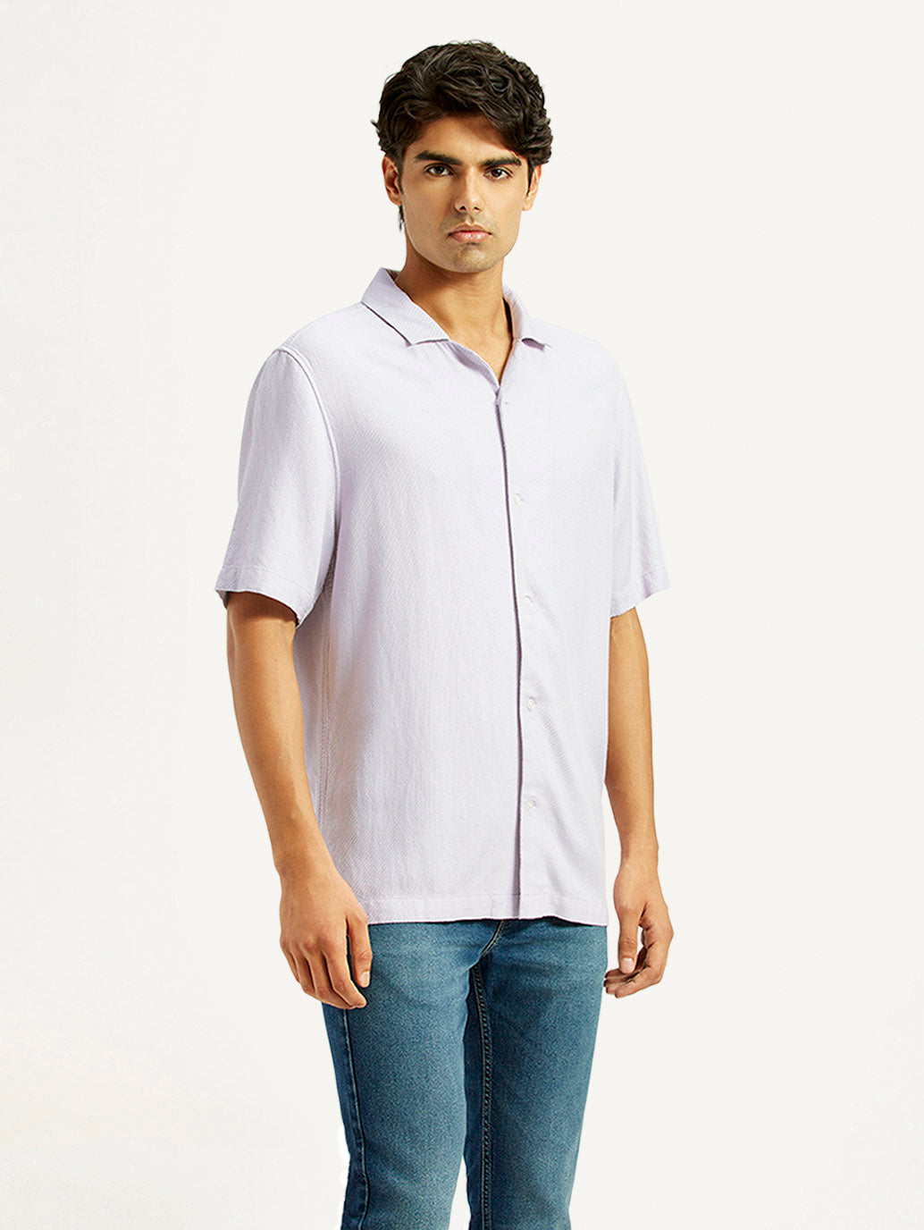 Men's Solid Lilac Camp Shirt - Side View