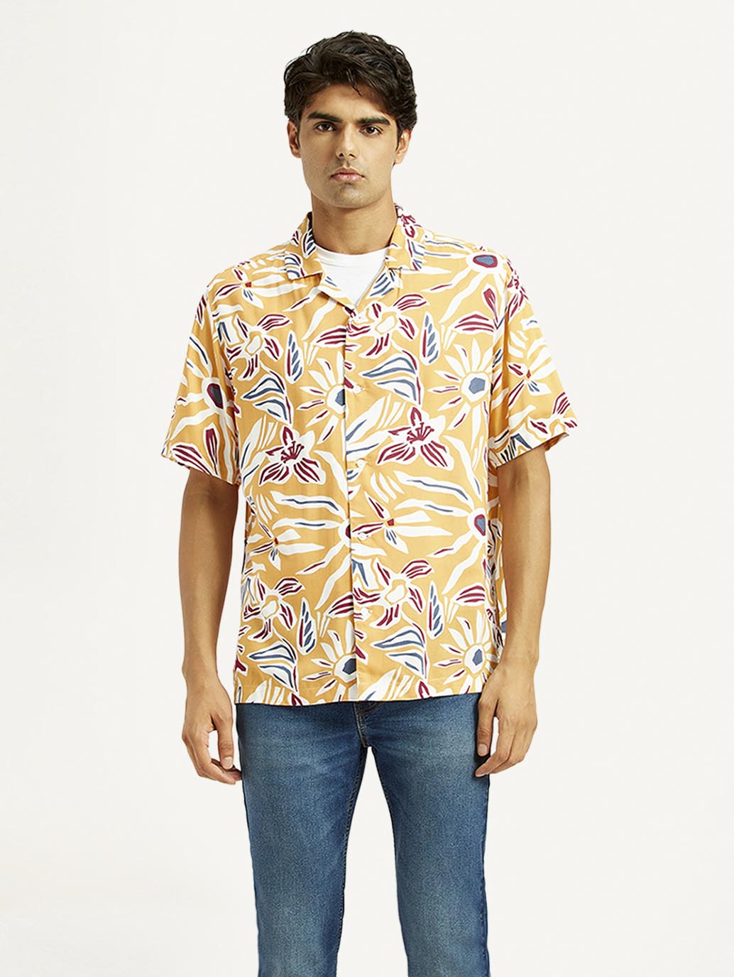 Men's Floral Multi Color Camp Shirt - Front View