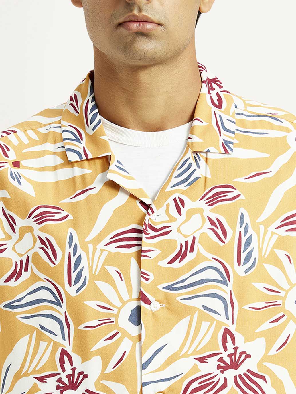 Men's Floral Multi Color Camp Shirt - Detail View