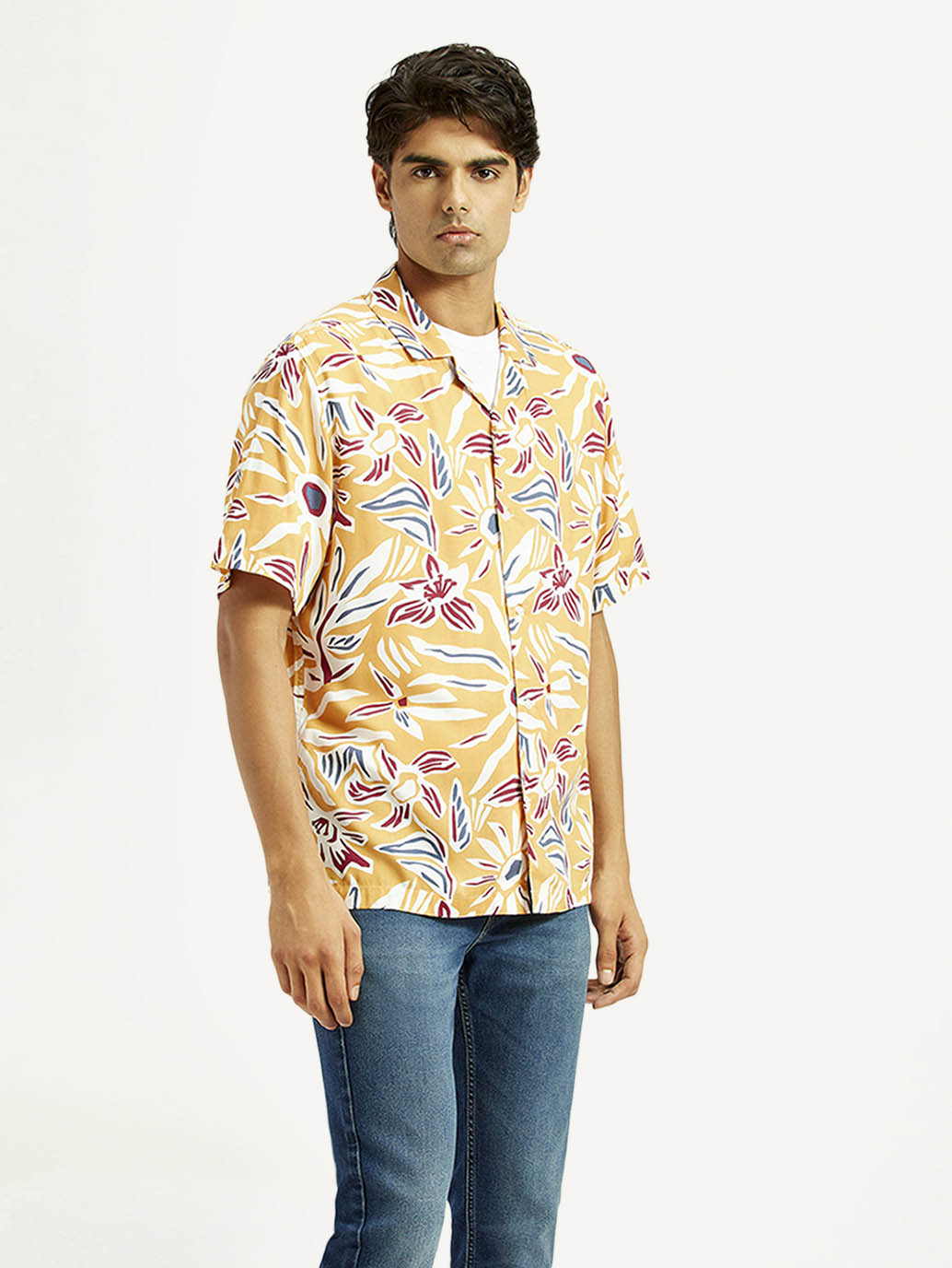 Men's Floral Multi Color Camp Shirt - Side View