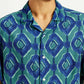 Men's Geometric Blue Camp Shirt - Detail View