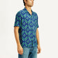 Men's Geometric Blue Camp Shirt - Side View