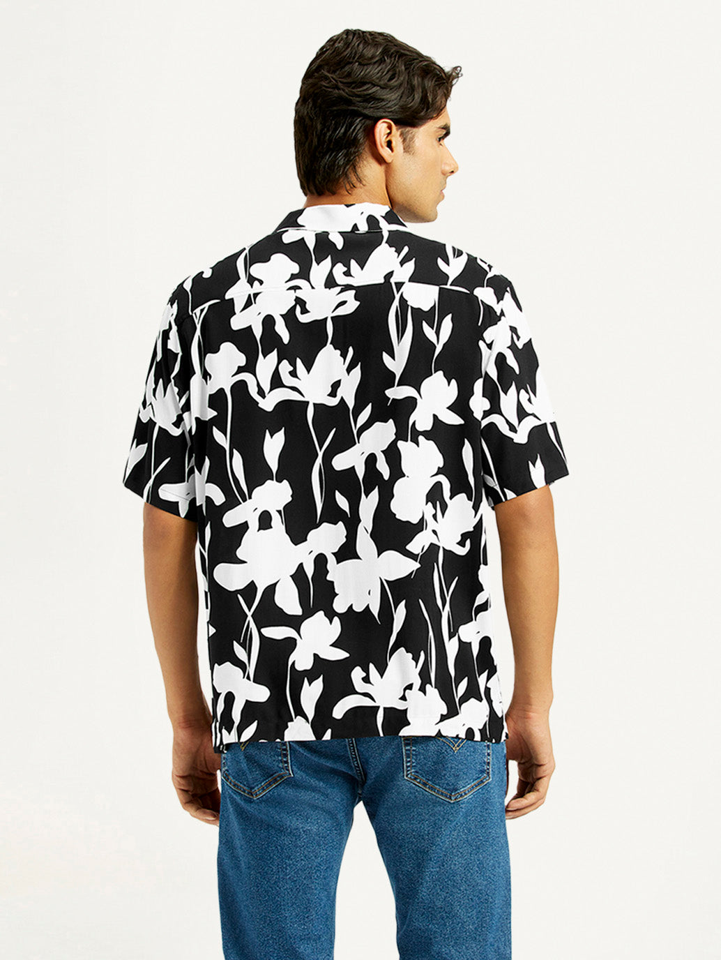 Men's Floral Black Camp Shirt - Back View