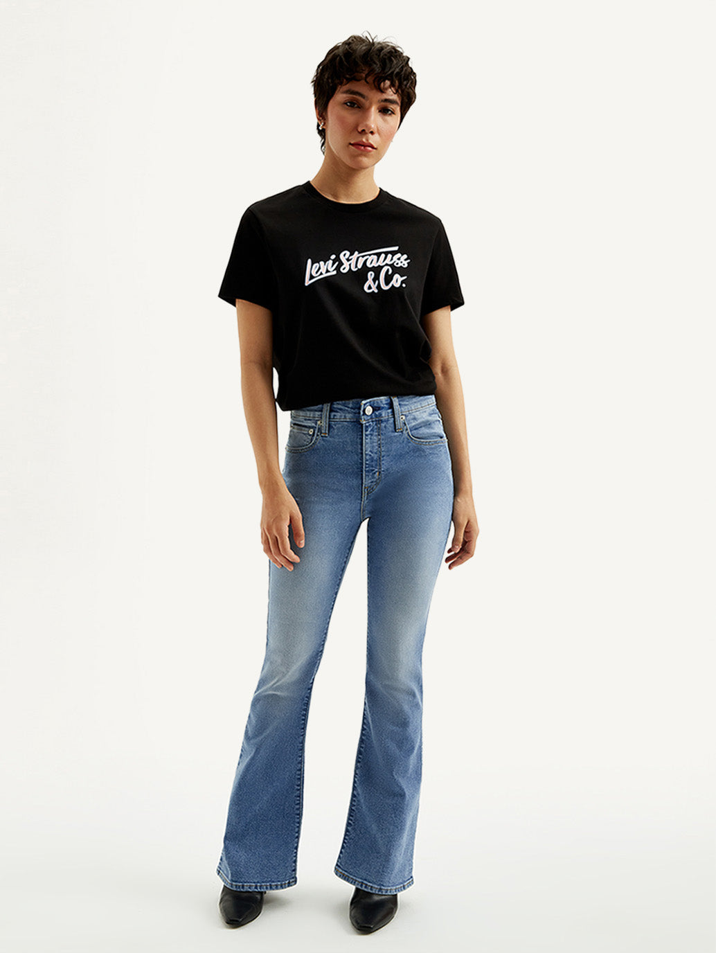 Women's 726 Med Indigo Flared Fit High Rise Jeans - Front View