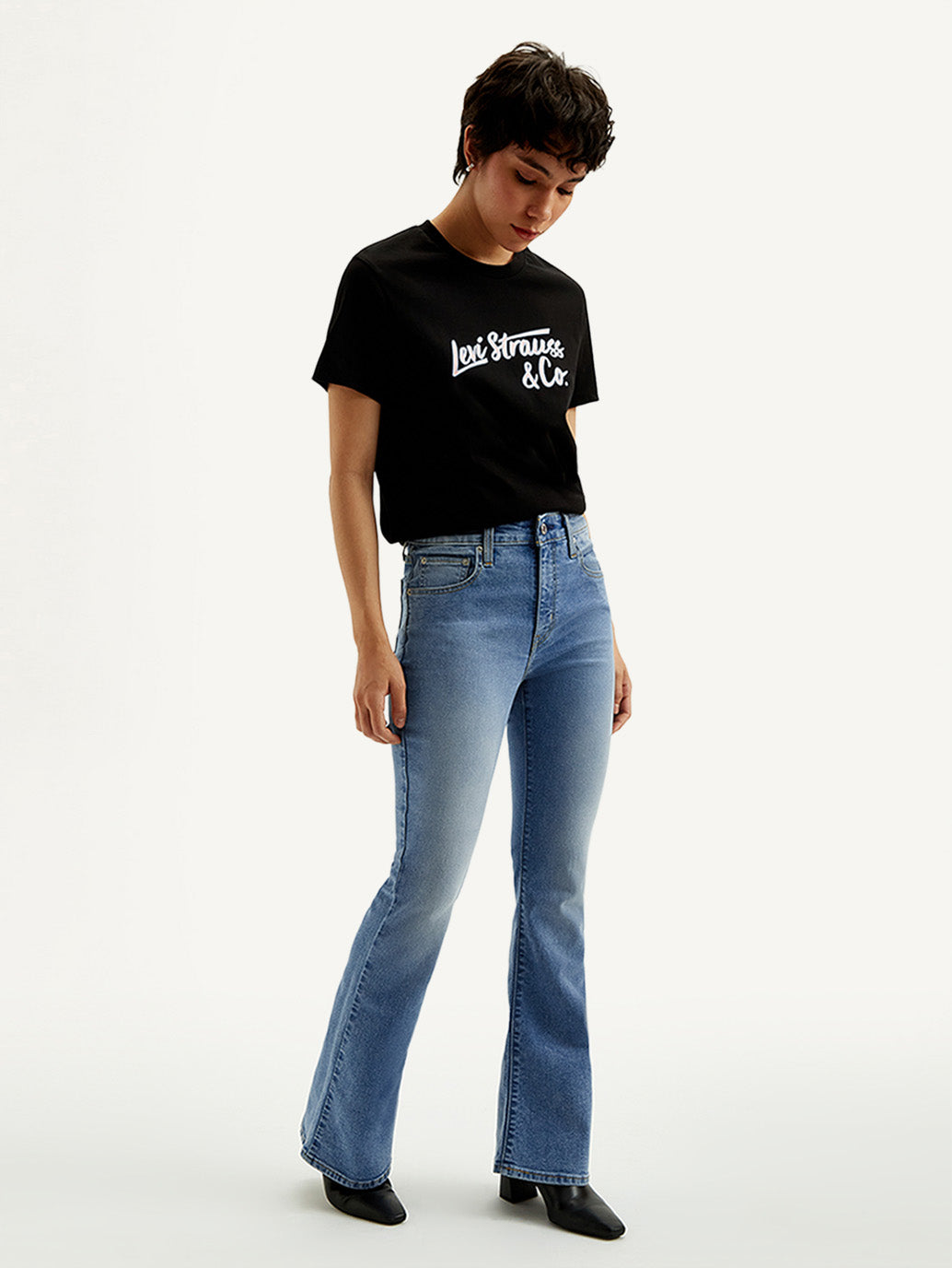 Women's 726 Med Indigo Flared Fit High Rise Jeans - Side View