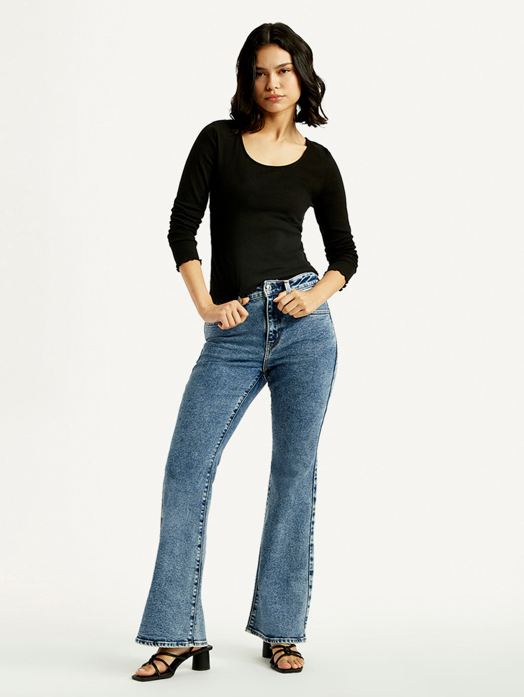 Women's 726 Blue Slim Flared Fit High Rise Jeans - Styleshot View