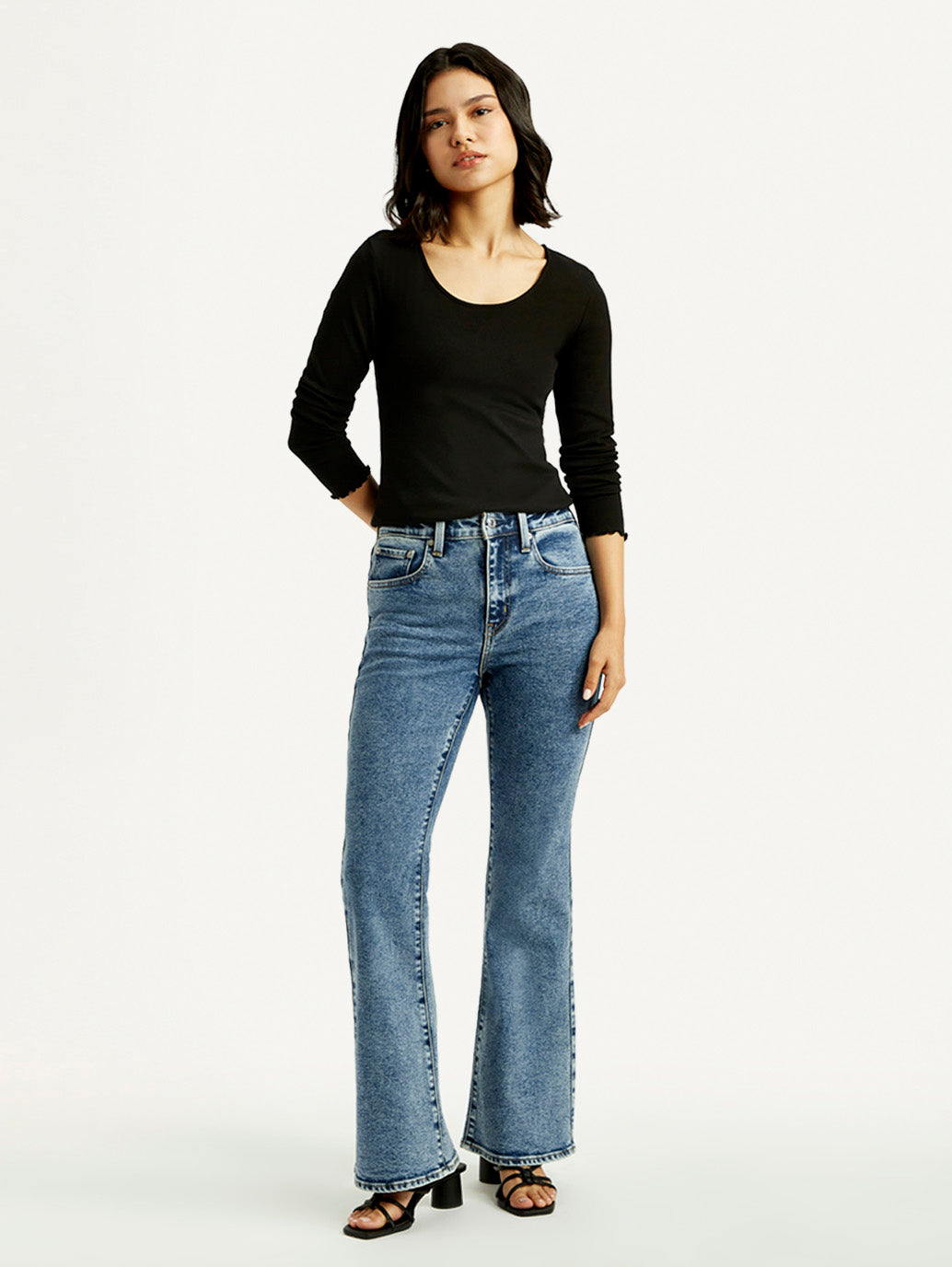 Women's 726 Blue Slim Flared Fit High Rise Jeans - Front View