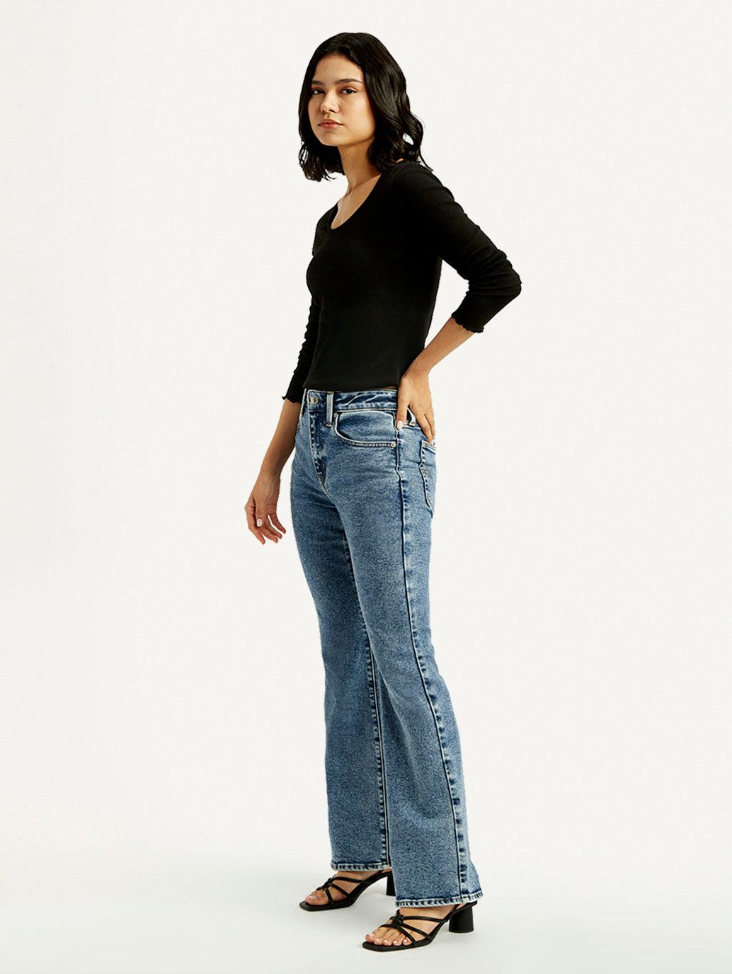 Women's 726 Blue Slim Flared Fit High Rise Jeans - Side View