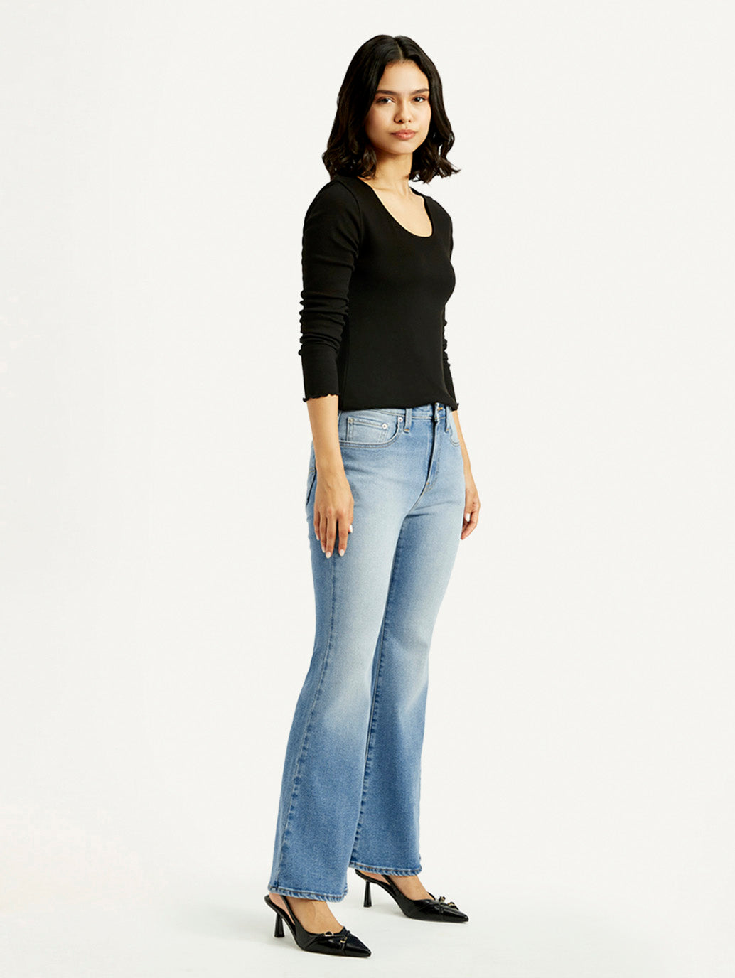 Women's 726 Blue Slim Flared Fit High Rise Jeans - Side View