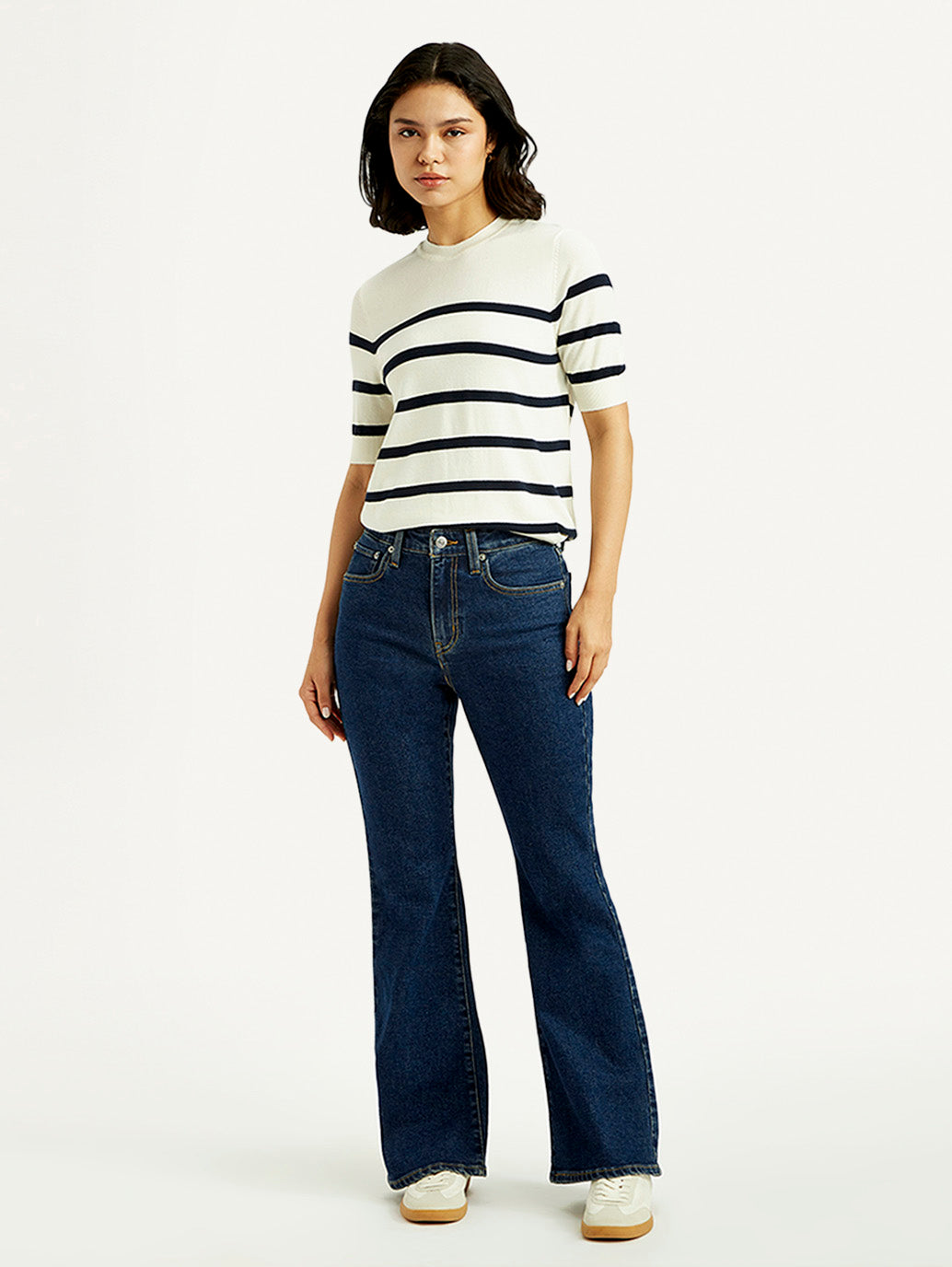 Women's 726 Dark Blue Slim Flared Fit High Rise Jeans - Front View